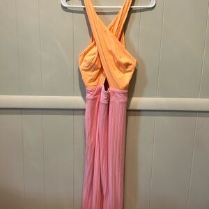 LF Orange and Pink Halter Bodycon Dress